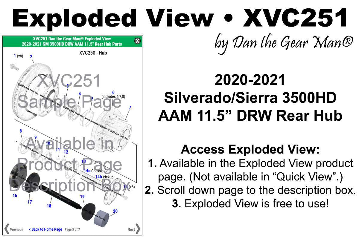 XVC251 2020-2021 GM 3500HD DRW Hub AAM 11.5" Gas Exploded View Torque King 4x4
