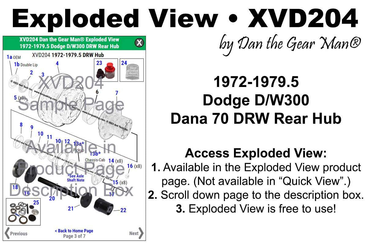 XVD204 1972-1979.5 Dodge Dana 70 DRW Hub Exploded View Torque King 4x4