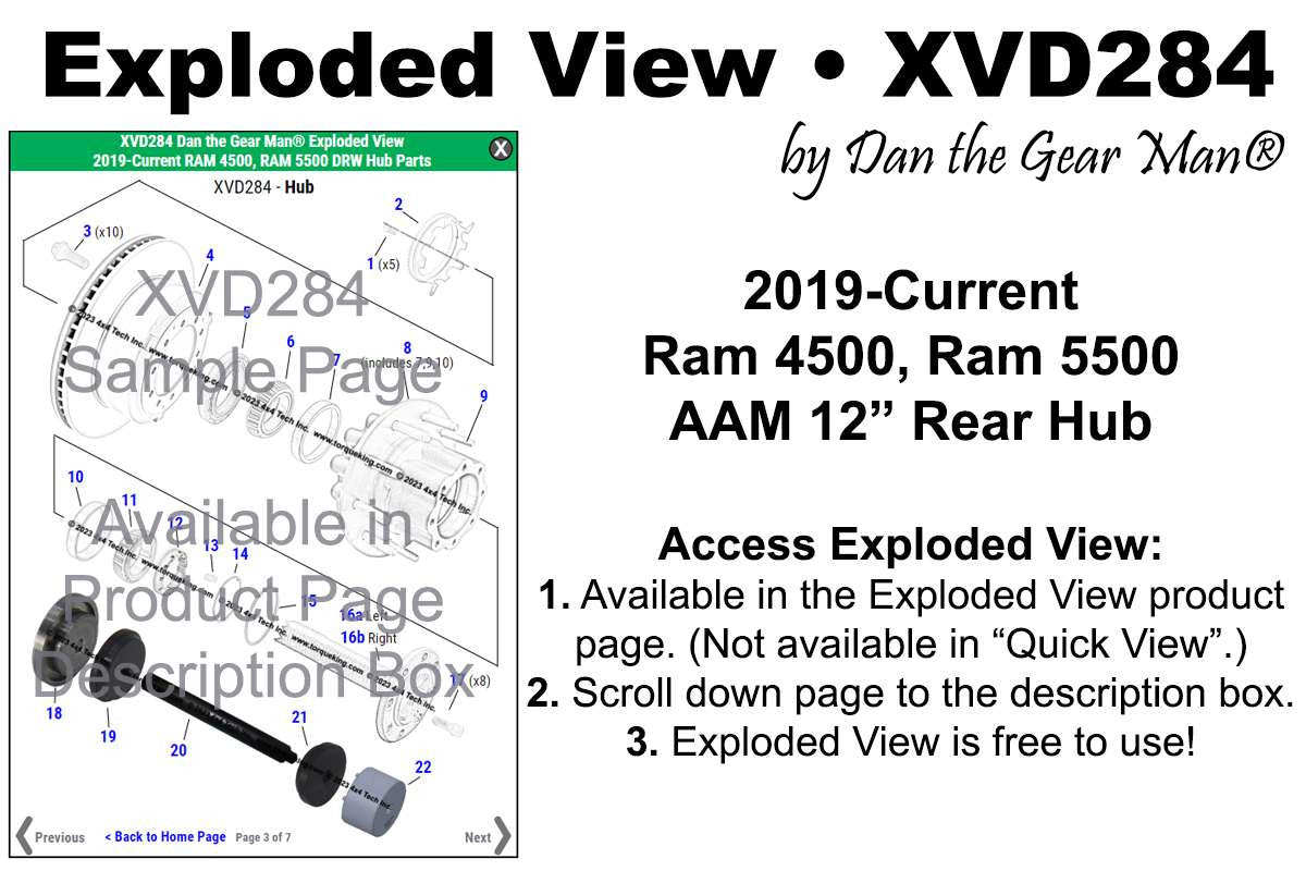 XVD284 2019-up Ram 4500, 5500 DRW Rear Hub AAM 12" Exploded View Torque King 4x4