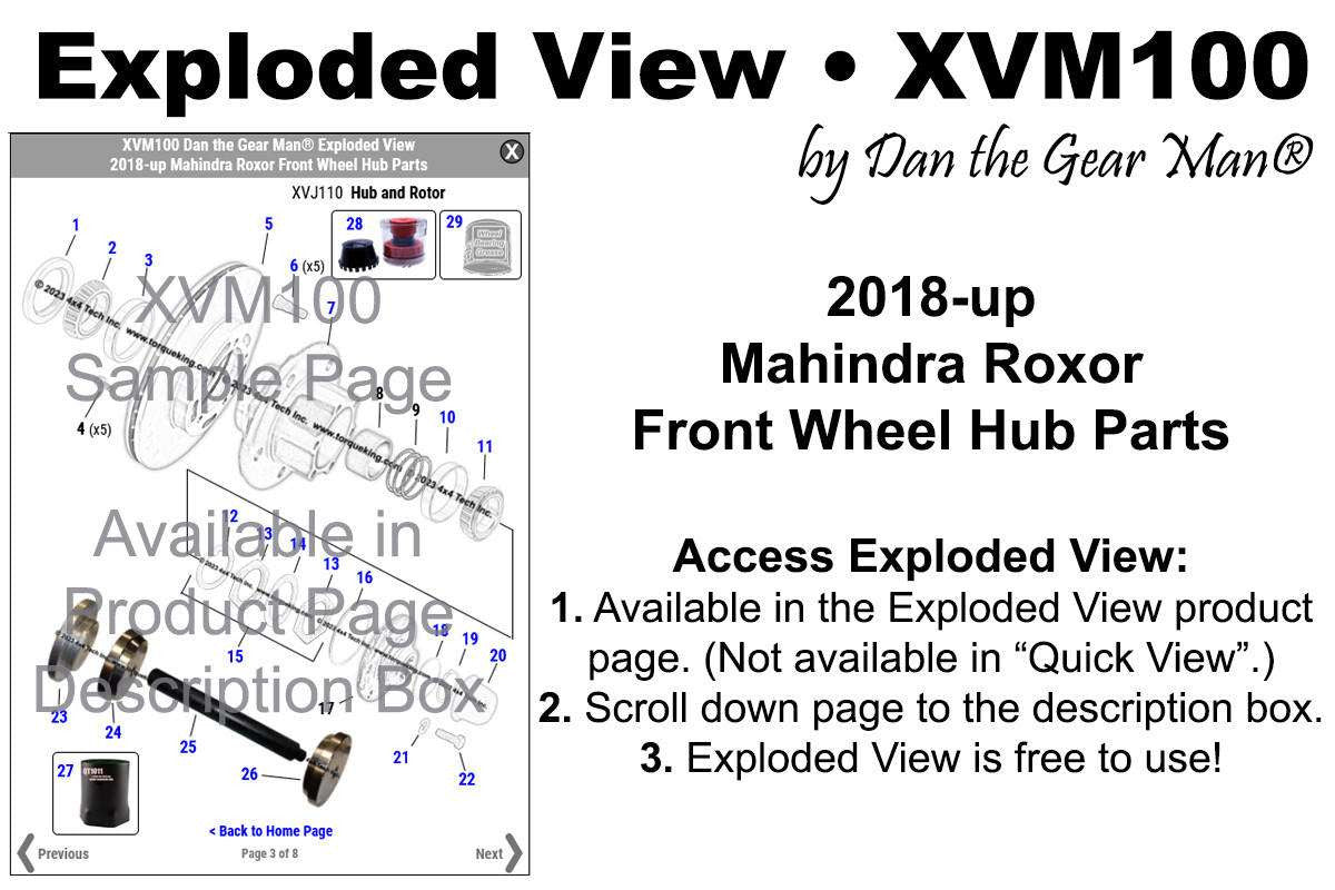 XVM100 2018-up Mahindra Roxor Front Wheel Hub Exploded View Torque King 4x4