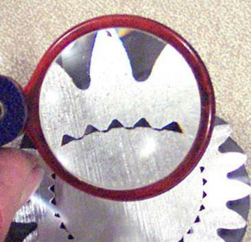 Cross-section view of 5th gear pressed over unspliced portion of factory shaft