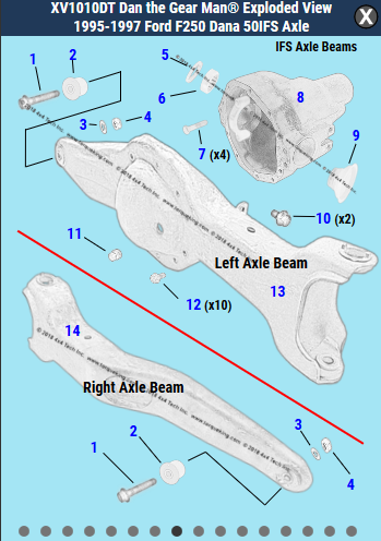 xv1010 Ford Dana 50IFS TTB Front Axle Exploded View